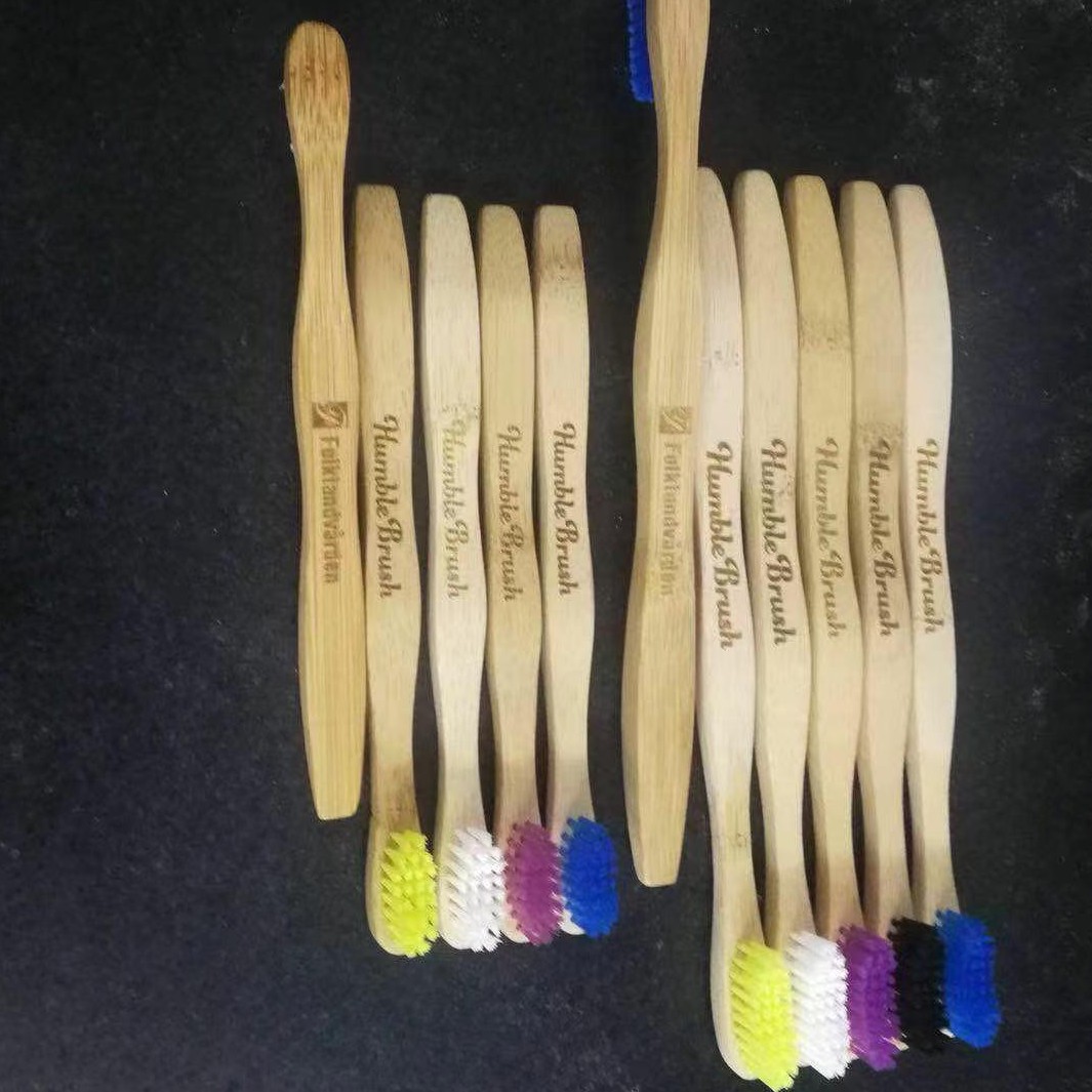 100pcs Eco-friendly Bamboo Reusable Toothbrush Portable Adult Wooden Soft Toothbrush Laser Custom Engraving Logo