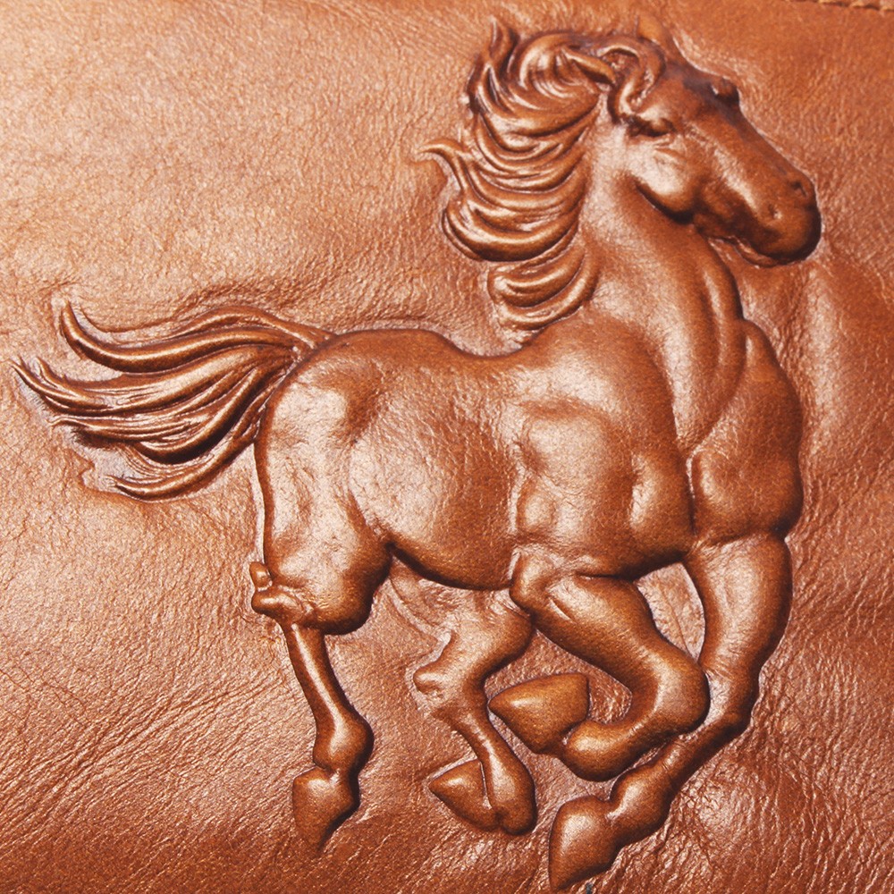 Genuine leather men's leather wallet, men's genuine leather wallet, delicate embossed horse design, foldable card holder