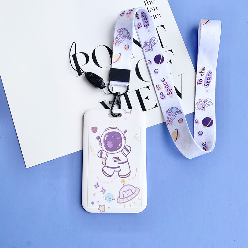 Cute Astronaut Cartoon Card Holder Keychain Student Doll Access Control Ic Card Sliding Certificate Cover For Women Men Wallet