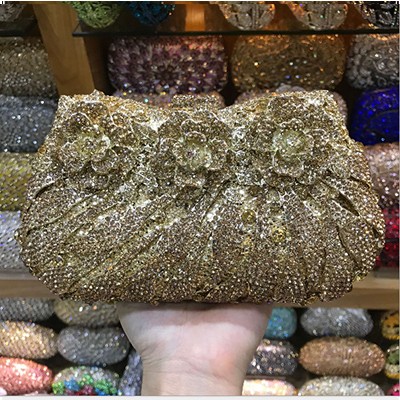 18 Colors Wedding Formal Dinner Clutch Women Golden Crystal Hand Evening Bags Metal Clutches Bags Flower Purse Wedding Purse