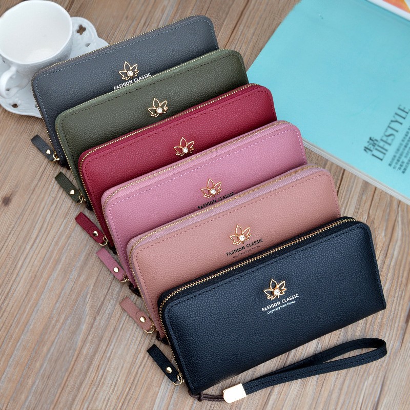 Wallet Women Long Fashion Coin Purse Zipper Large Capacity Lychee Pattern Paper Wallet Clutch Bag Phone Pocket Card Holder