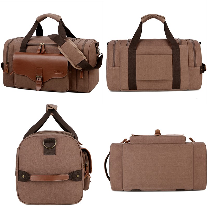 Large Capacity Weekend Men's Leather Weekend Bag Multifunction Canvas Bag Carrying Luggage Bag Travel Bag