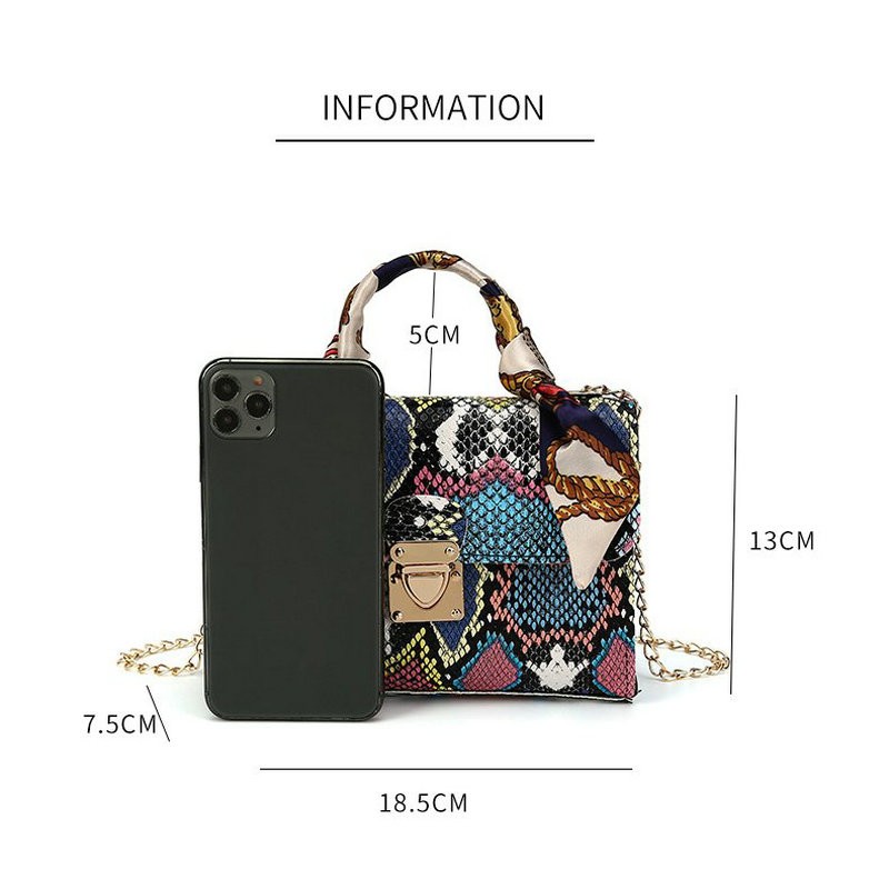 Retro Snakeskin Prints Crossbody Bag for Women 2021New Fashion Serpentine Scarf Chain Shoulder Bag Top Handle Small Square Box