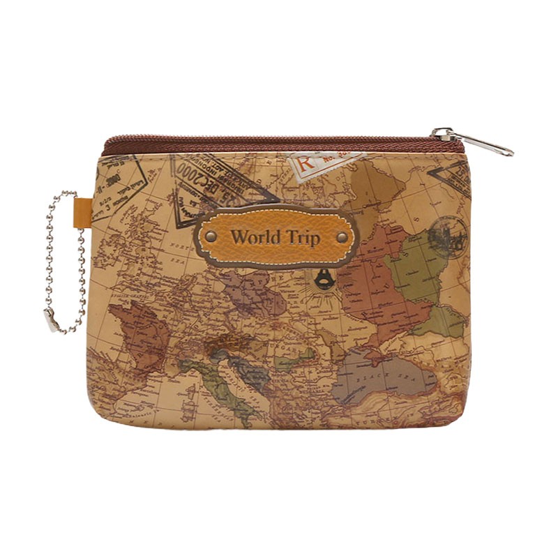 3D World Map Mini Wallet Small Zipper Wallet Personal Portable Wallet