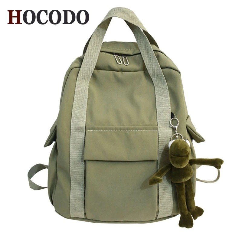 HOCODO New Solid Color Women's Nylon Waterproof Backpack Simple School Bag For Teen Girl Shoulder Travel Backpack School Backpack