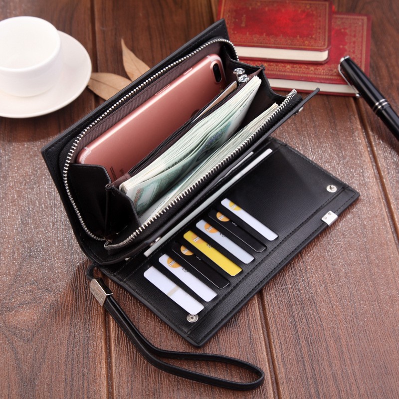 Original Luxury Brand Men Wallet Business Striped Clutch Leather Wallet Male Fashion Man Card Holder With Aipper Phone Bag