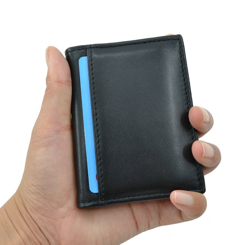 GENODERN Black Genuine Leather Card Case Credit Card Holders Wallet First Cowhide Card Holders Gift for Man