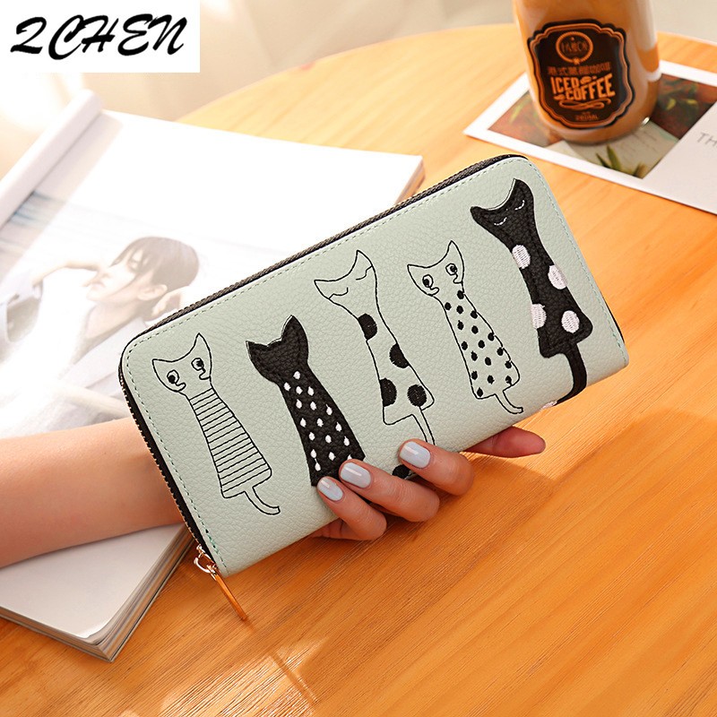 Women Cat Cartoon Luxury Wallet High Quality Creative Female Card Holder Casual Zip Ladies Clutch PU Leather Coin Purse 179Q