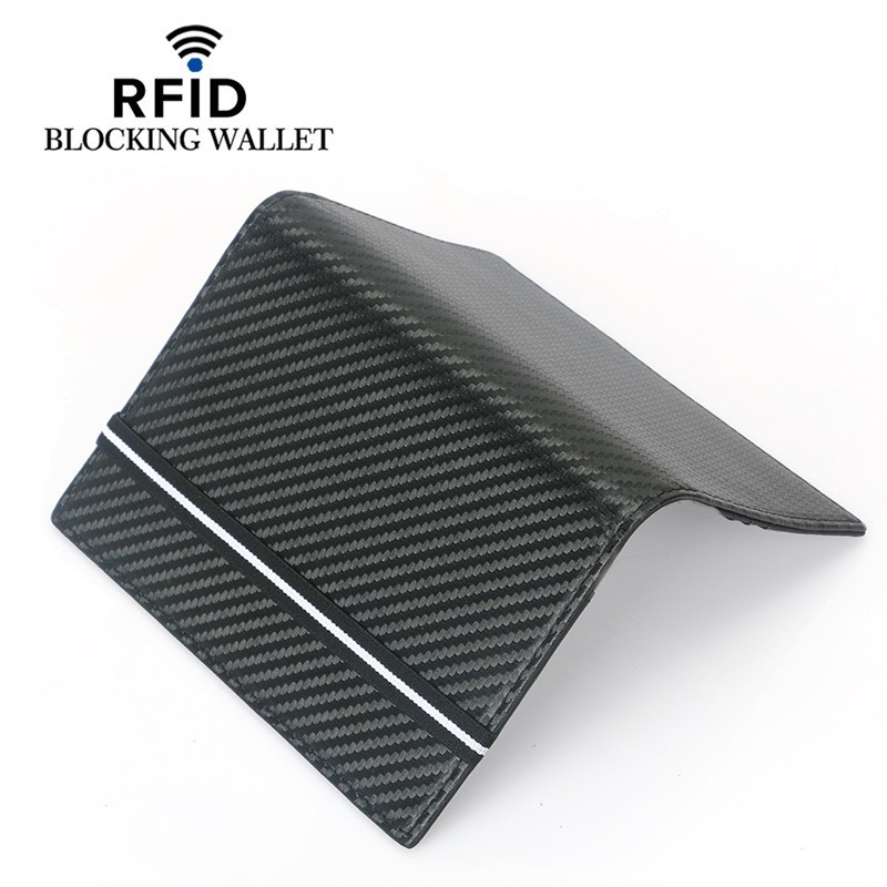 Carbon Fiber Microfiber Rfid Passport Cover Leather Elastic Strap Travel Document Holder ID Passport Bag