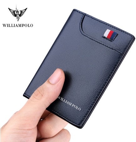 WilliamPolo - Genuine Leather Small Wallet for Men, Slim Men's Wallet, Luxury Brand, Card Clip, Slim Leather Wallet, Retro Short Wallet