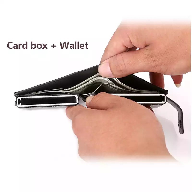 Double Box Rfid Credit Card Holder Aluminum ID Card Holder Business Card Holder Fashion Wallet Metal Leather Visit Pocket