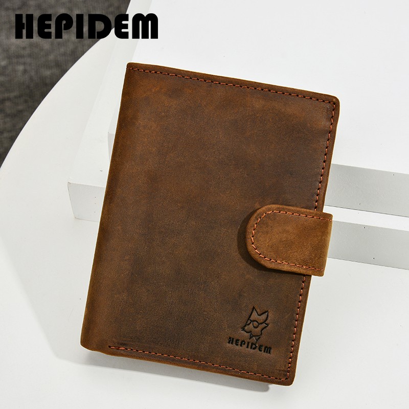 HEPIDEM RFID High Quality Crazy Horse Genuine Leather Slim Wallet 2020 New Front Pocket Money Dollar Bill Wallet for Men 8129