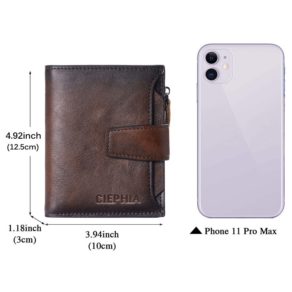 Men's Genuine Leather Wallet Vintage Short Multifunctional Business Card Holder RFID Blocking Zipper Coin Pocket Money Clip