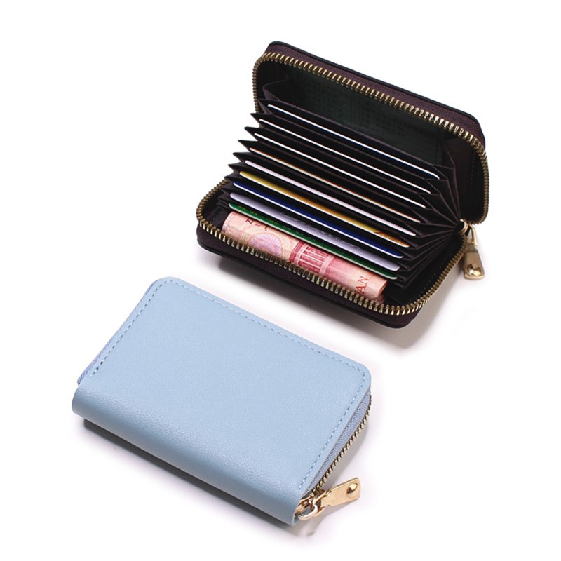 Women PU Zipper Cash ID Card Credit Card Holder Pure Color Business Card Case Name Card Holder Card Holder