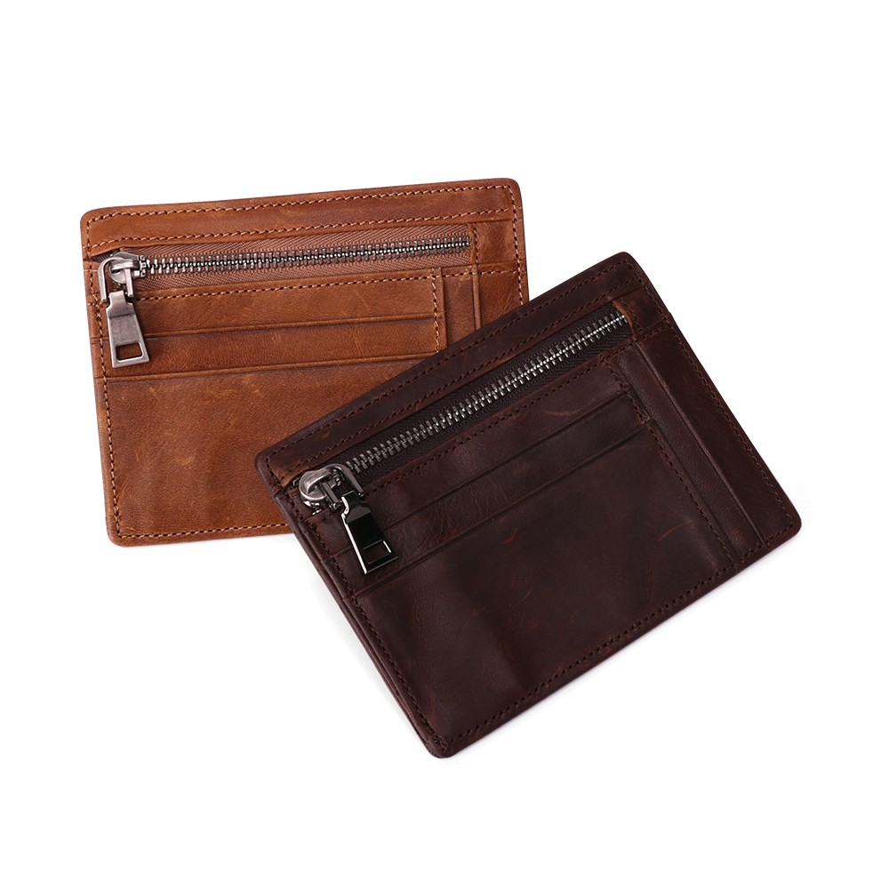 GENODERN New Mini Card Holder With Zipper Coin Pocket Mini Wallet Men Small Wallet Male Functional Card Wallet