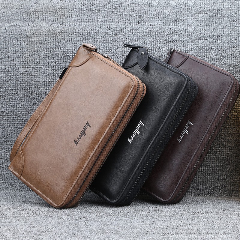 2021 new men wallets large capacity cell phone pocket double zipper small bag male traffic card business