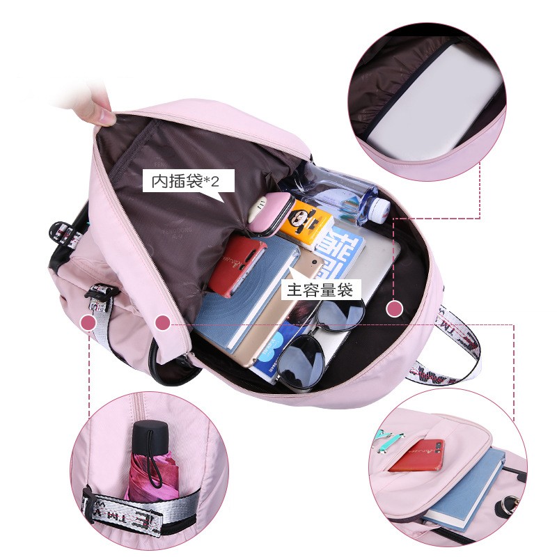 Anti-theft Backpack Woman Laptop Bag External USB Charge Computer Backpacks Waterproof School Bag For Teenage Girls Black Pink