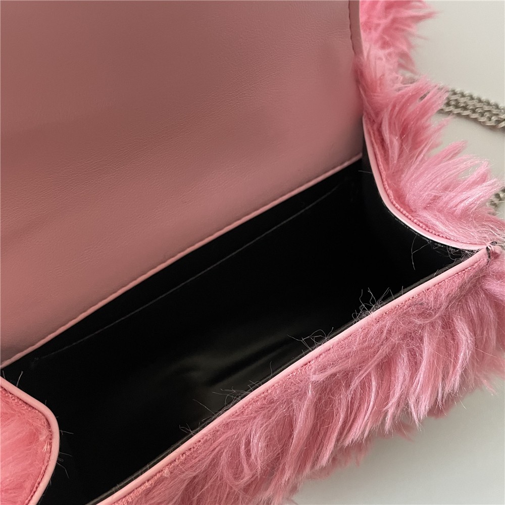 2021 winter new luxury design fashion hourglass pink vintage faux fur bag female portable one shoulder diagonal clutch satchels