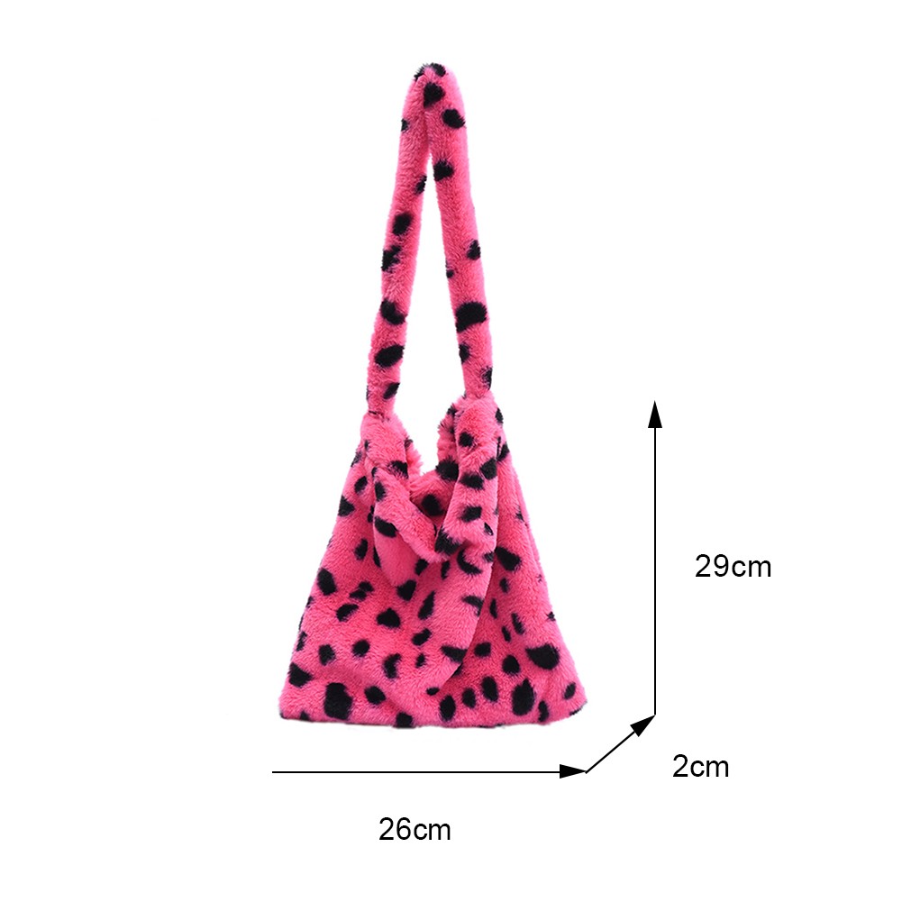 2021 Women Leopard Print Open Pocket Shoulder Bags Winter Warm Soft Plush Bucket Bags Female Large Capacity Furry Shopping Bag