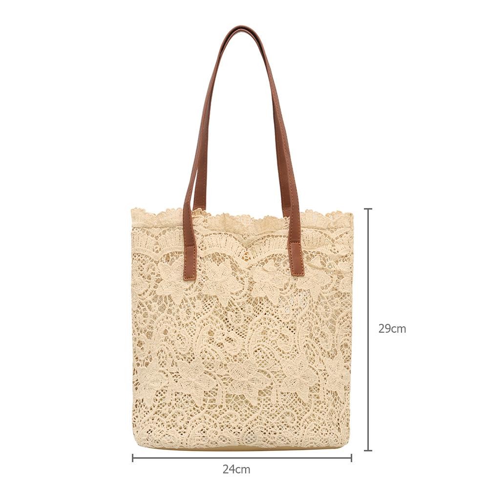 Lace Perforated Shoulder Bag for Women Elegant Beach Bag Large Capacity Composite Collection Summer 2021