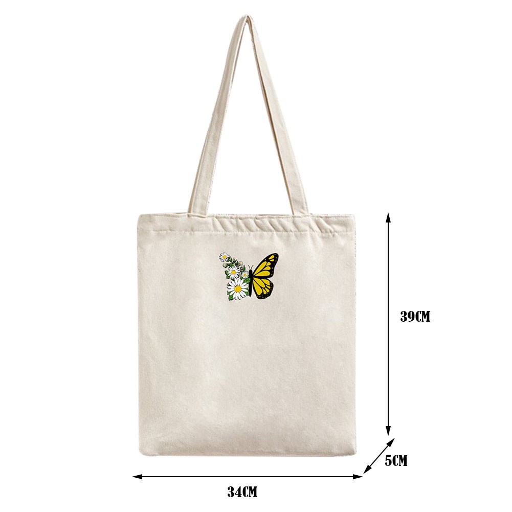 Butterfly Letters Printed Shopping Bags Women Canvas Cotton Cloth Shoulder Bags Women Eco Reusable Grocery Shopper Handbag