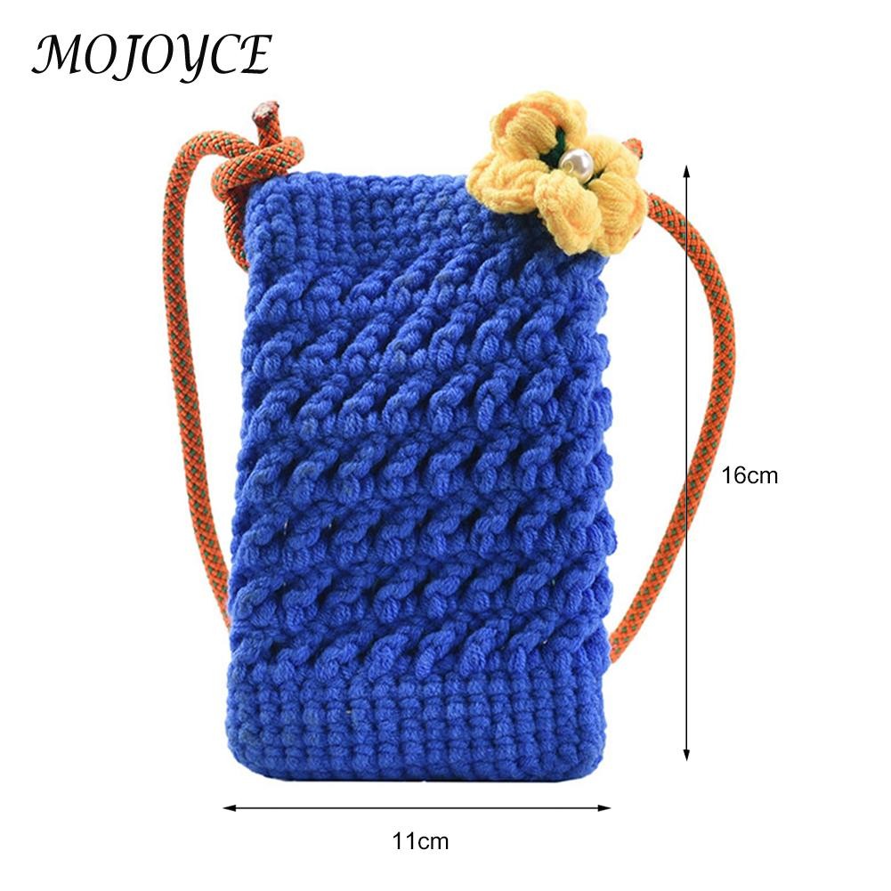 Knit Hand Hit Color Crossbody Autumn Winter Shoulder Bag Hit Color Phone Mini Crossbody Bags With Flower