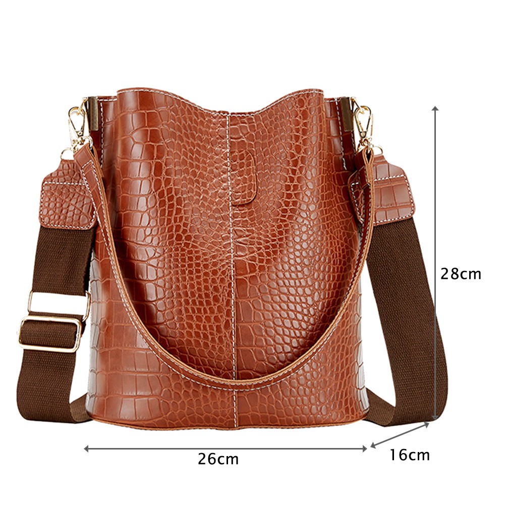 Large Capacity Women Crossbody Bags Leather Bucket Bag Crocodile Pattern Shoulder Bag