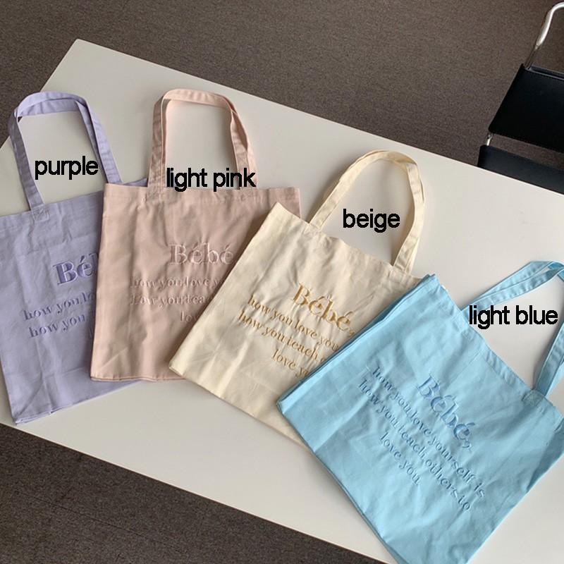 Women Shoulder Bag 2022 Canvas Tote Bag Girl Bag Fashion Large Capacity Shopper Bag Embroidered Letter Macaron Color Student Handbag