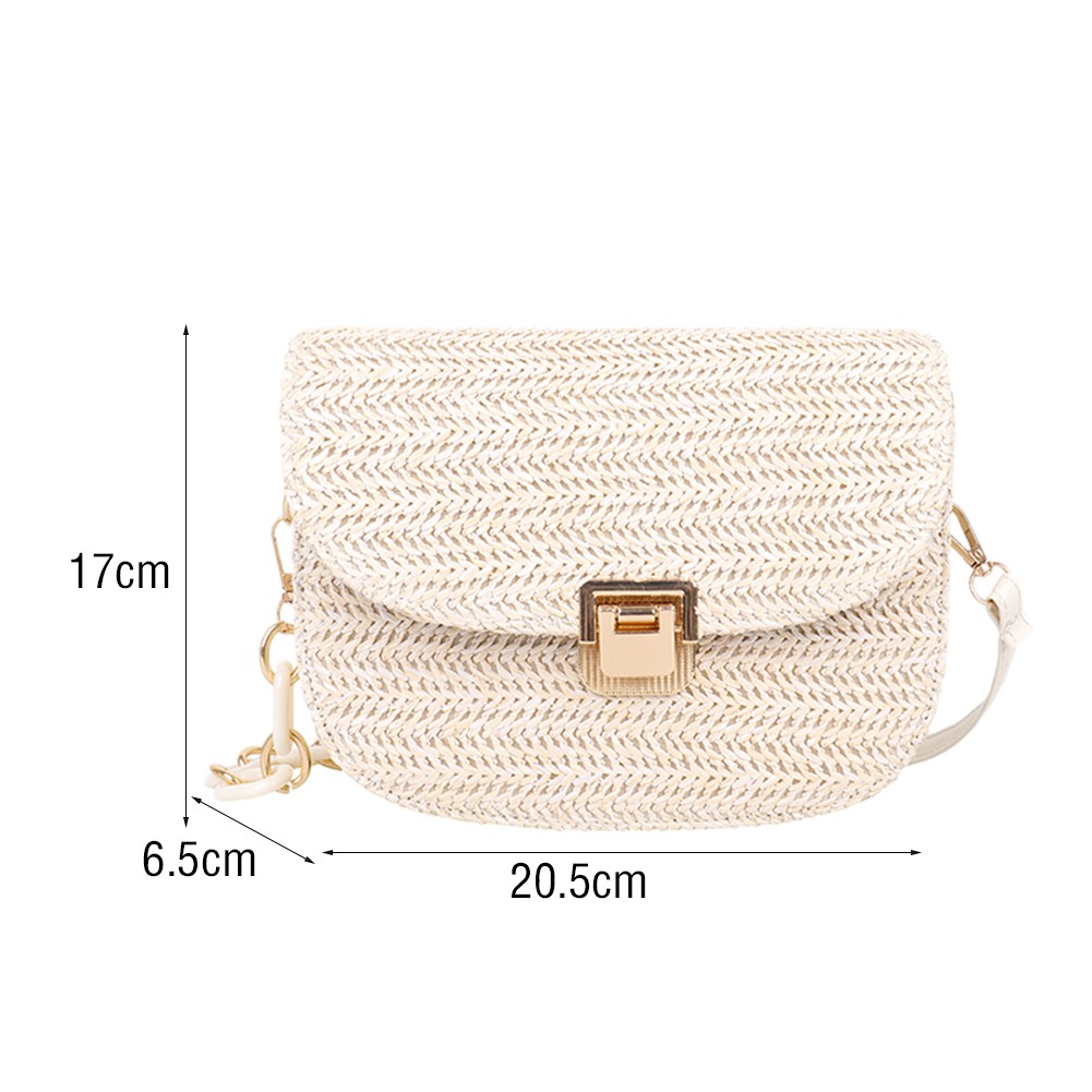 Ladies Vintage Straw Woven Chain Shoulder Bag Women Summer Small Handbag Female Beach Vacation Vacation Half Circle Saddle Bags