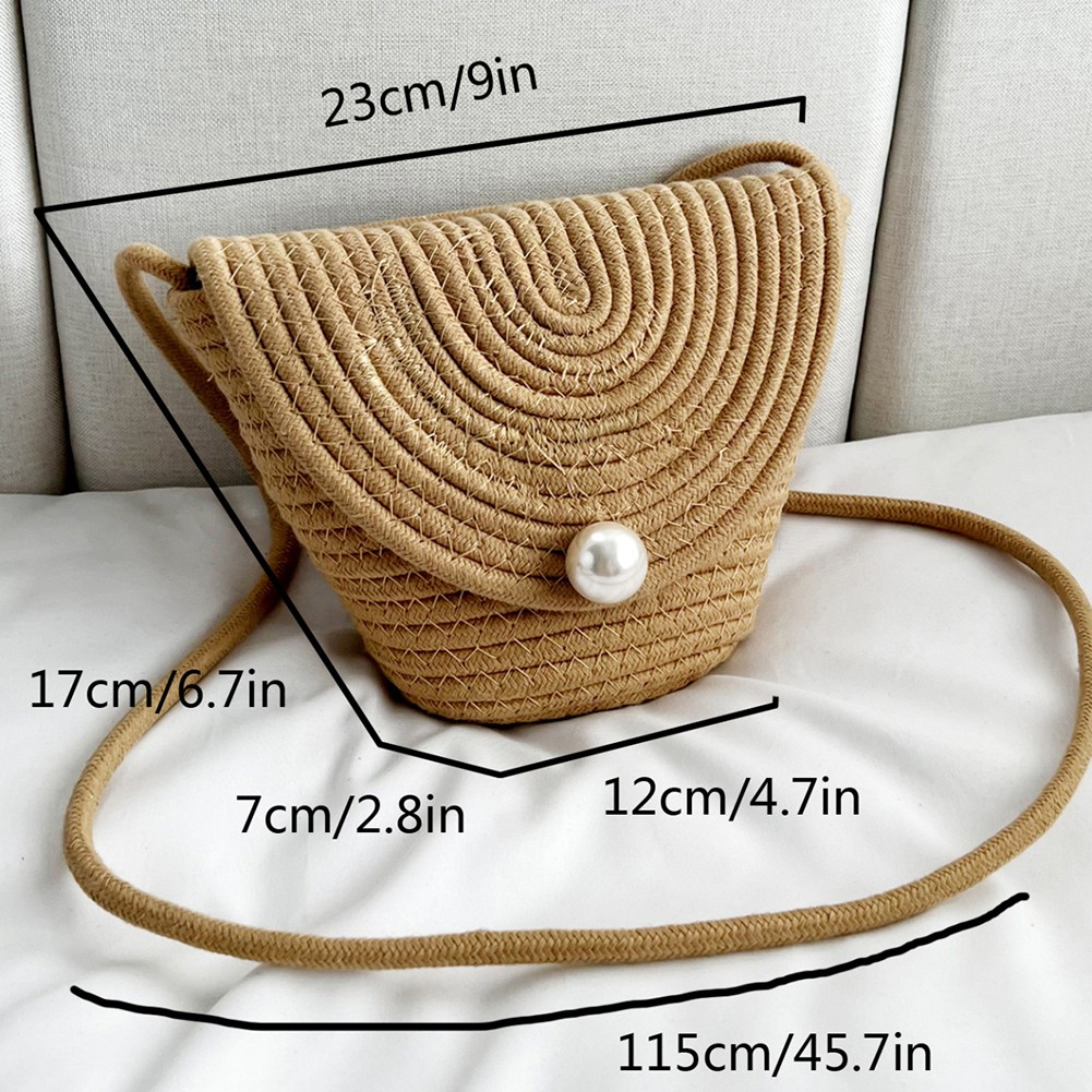 Fashion pearl ladies straw bag 2022 summer new hand-woven straw shoulder bag bohemian beach messenger flap small bucket bag