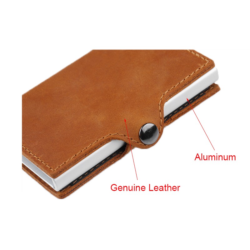 DIENQI Genuine Leather Credit Card Holder Case Anti RFID Protector Wallet Aluminum Men Women Metal Bank Business ID Card Holder Card Holder