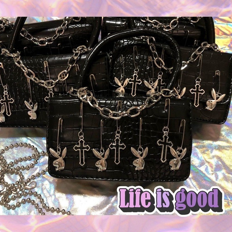 Harajuku Gothic Metal Shoulder Bag Woman Punk Moto Biker Style Female Handbags Cross Paper Clip Dark Rabbit Messenger Bag Purses