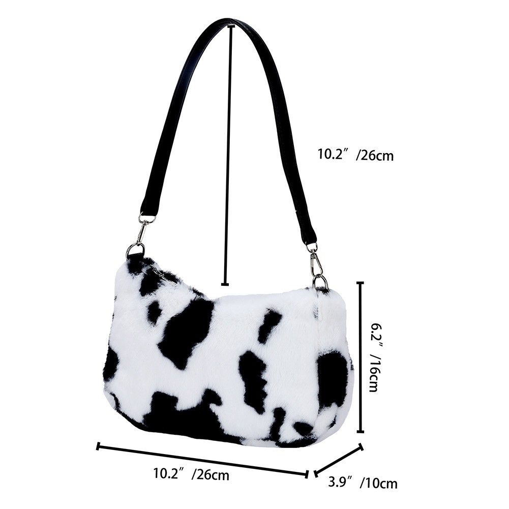 2021 Winter Love Heart Print Underarm Handbags Women Soft Plush Leopard Zebra Small Shoulder Bags Female Warm Fluffy Tote Bags