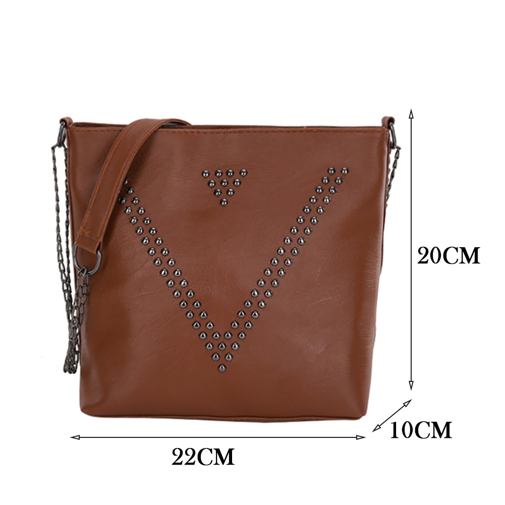 Fashion Women Bag PU Leather Rivet Shoulder Bag Fashion Chain Zipper Handle Bag Female Luxury Brand Designer Handbags