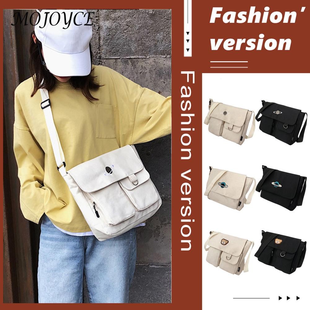 Preppy Style Women Canvas Multi-Pocket Shoulder Bag Female Luxury Small Bag Travel Shopping Bags