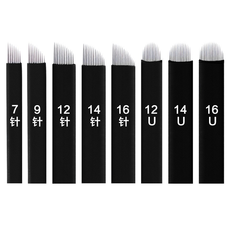 100pcs Black Microblading 0.18mm Tebori Blades Needles Tattoo Needles Permanent Makeup Needle 7 9 12 14 17 Manual Eyebrow Blades