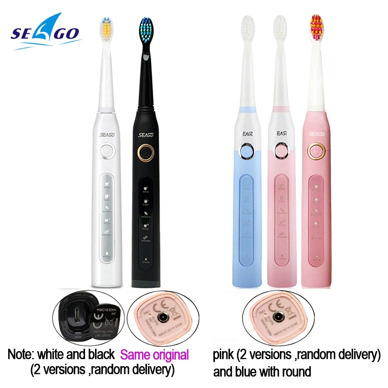 Seago Sonic Electric Toothbrush SG-507 Adult Timer Brush 5 Modes USB Charger Rechargeable Toothbrush Replacement Heads Set