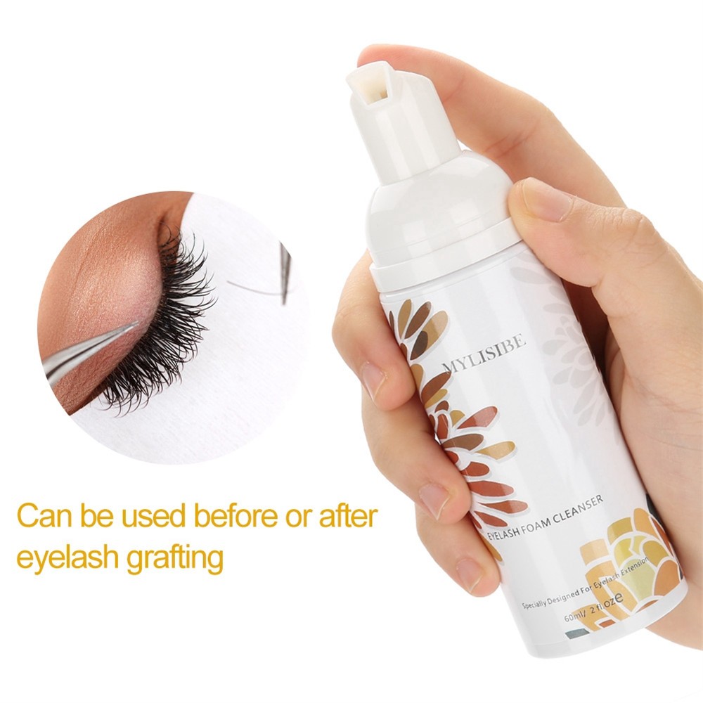 60ml Eyelash Foam Cleanser Shampoo Mousse for Eyelashes Extension Brush Set Eye Lash Cleaning Foam Pump No Stimulation Clean