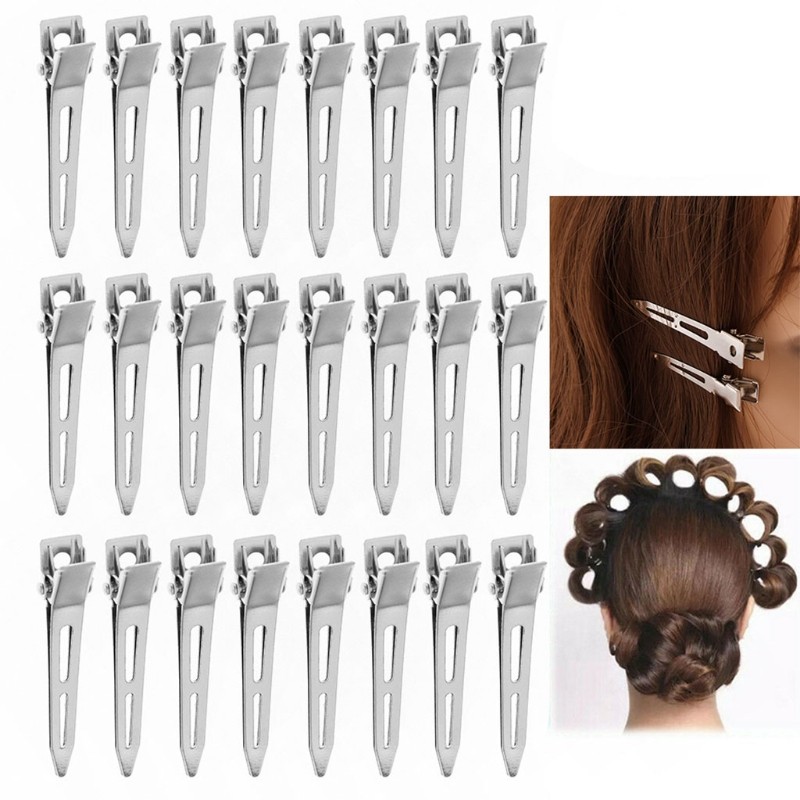 24pcs Single Prong Curl Duck Bill Hair Clips Silver Divided Hairpins Metal Modeling Positioning Alligator Barrette