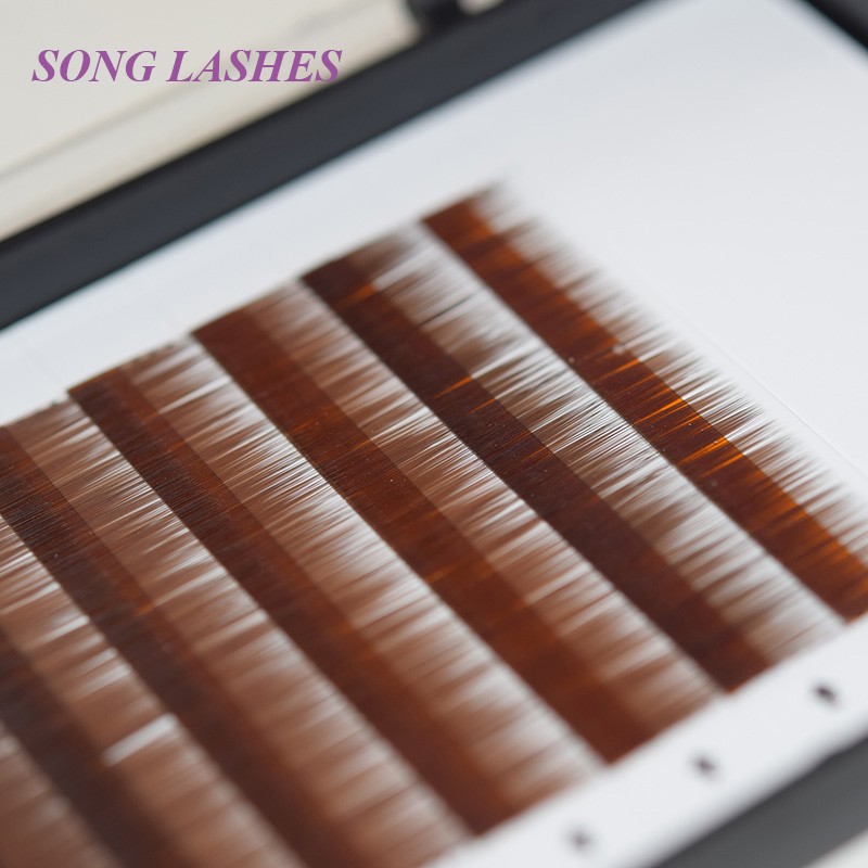 Sung high quality eye lashes false eyebrow extensions 12 lines per tray. No eyelash curl. 4 color dark brown light brown