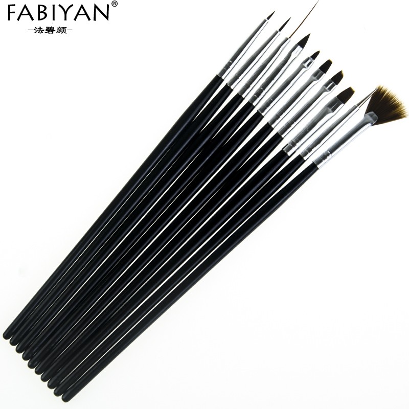 10pcs Nail Art Brush Liner Dotting Fan Design Acrylic Crystal Flat Painting Drawing Carving Pen UV Gel Manicure Tool Set