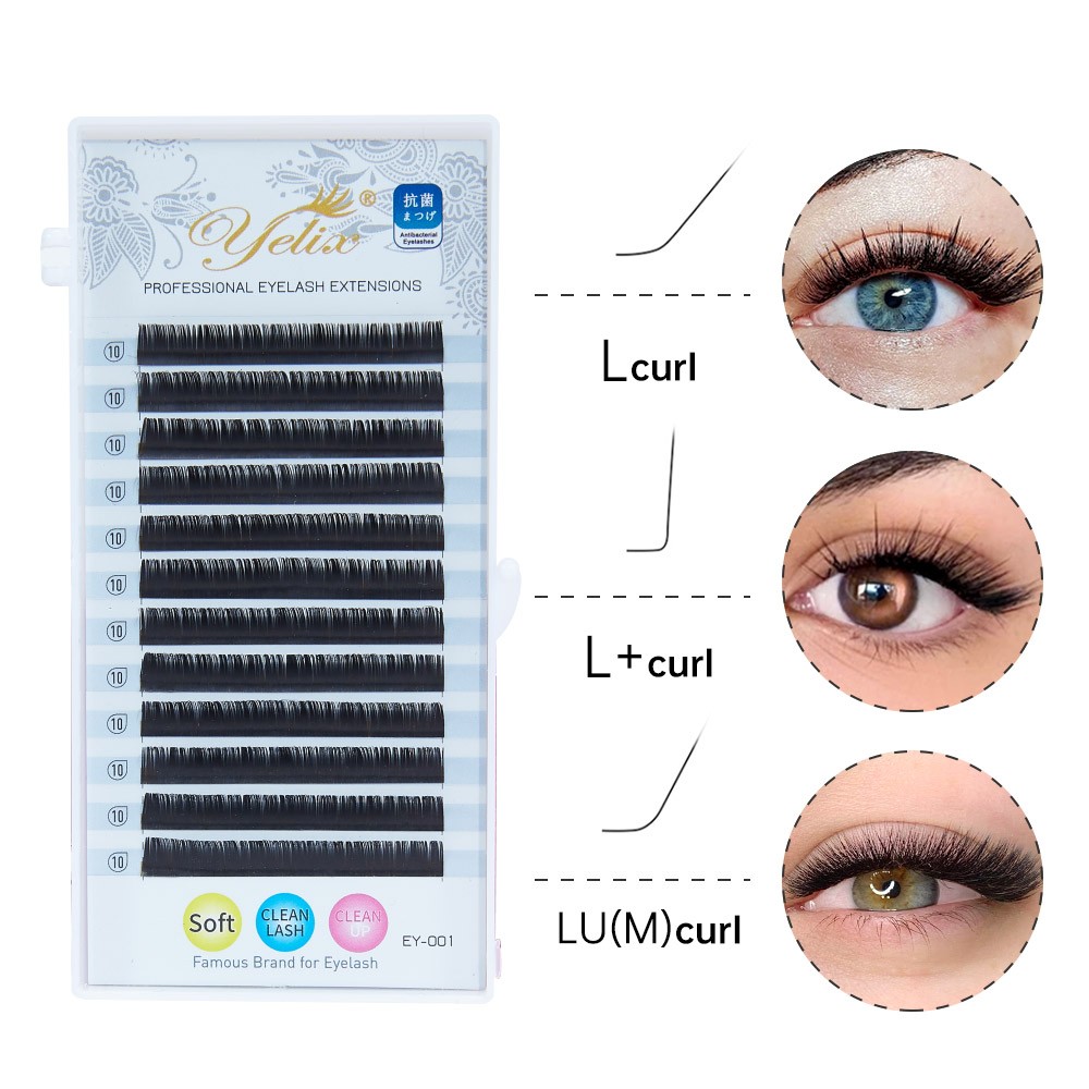 Yilix L Curl Lashes 8-15mm Mix Matte Silk Eyelashes Extension Supplies Individual Eyelashes Lash Eye Lashes Extension Wholesale