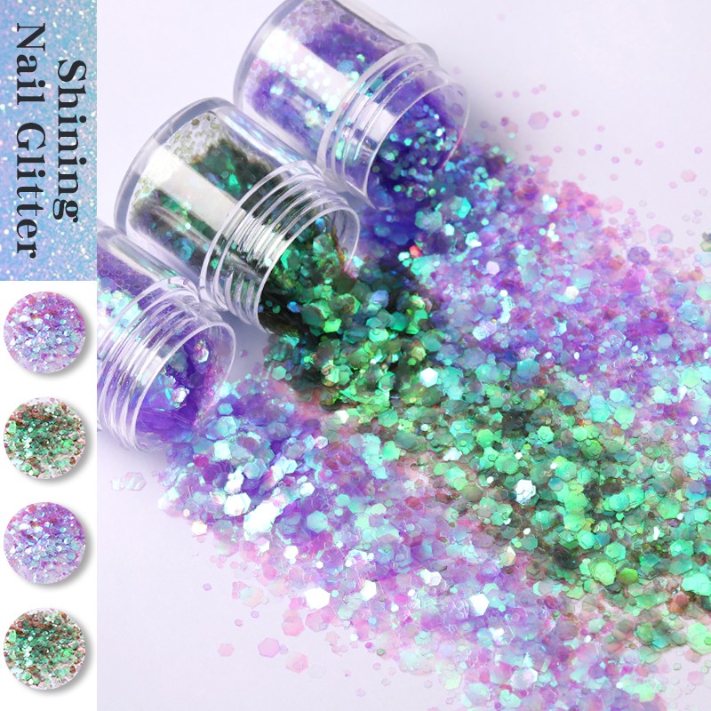 1 Box Nail Chips Sequins Paillette Crystal Nail Glitter Shining Pigment Dust Powder Nail Decoration Manicure Holographic Power