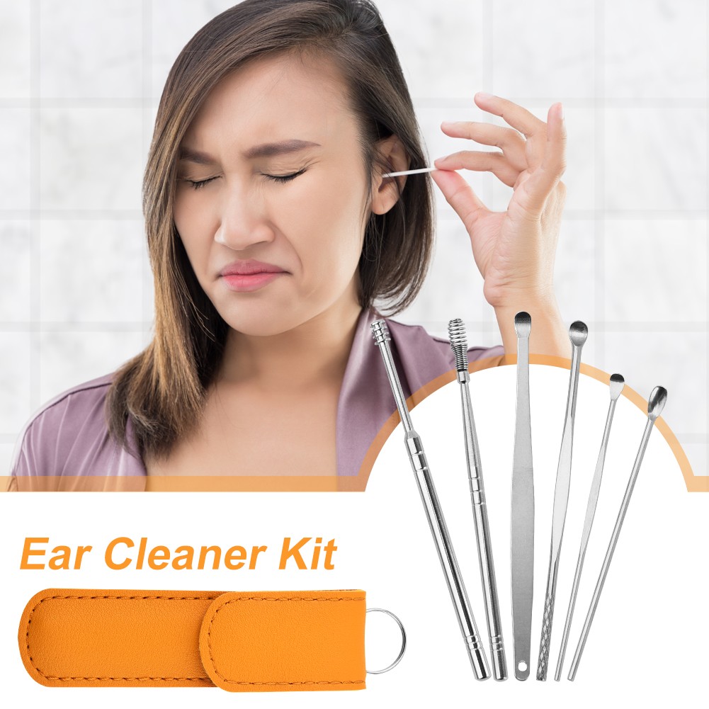 6pcs Ear Curette Earwax Removal Kit With Storage Bag Ear Cleaner Spoon Health Care Earpick Wax Cleaning Tool Set