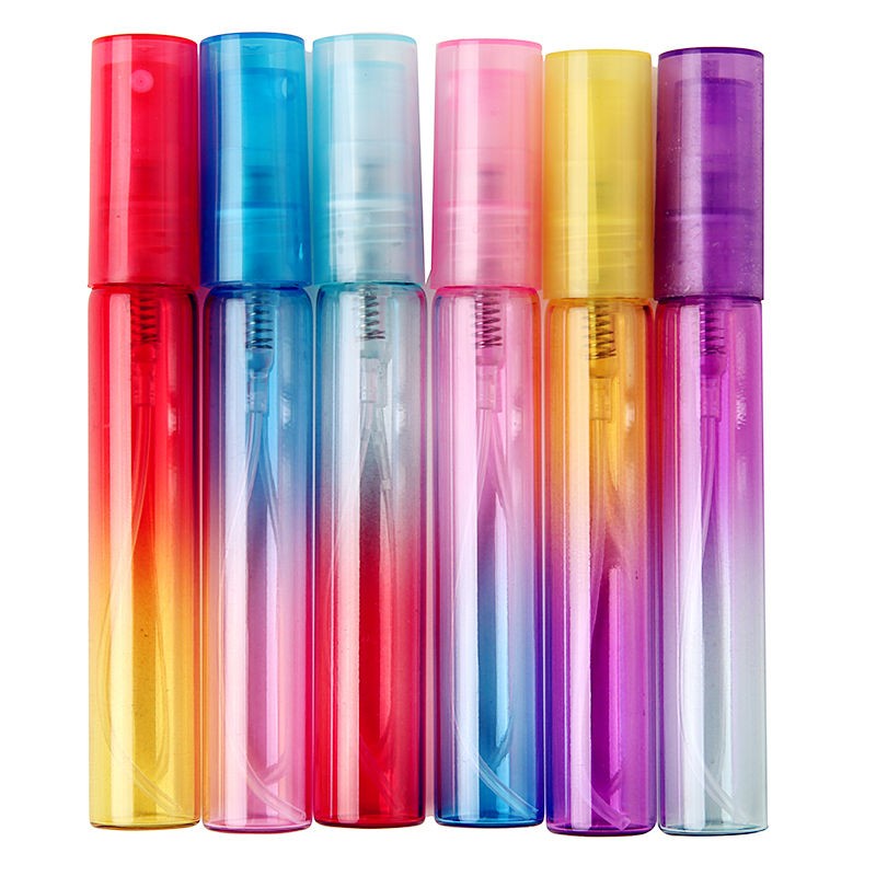 50pcs/lot 4ml 8ml Mist Spray Bottles Refillable Perfume Empty Tube Glass Travel Bottles Rainbow Color Spray