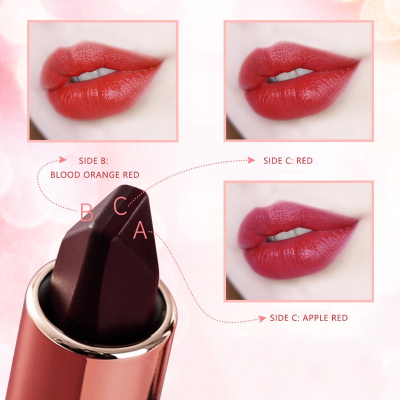 1pc Three Colors Black Lipstick Tube Rose Diamond Matte Velvet Lipstick Long Lasting Waterproof Full Color Sexy Lips Makeup