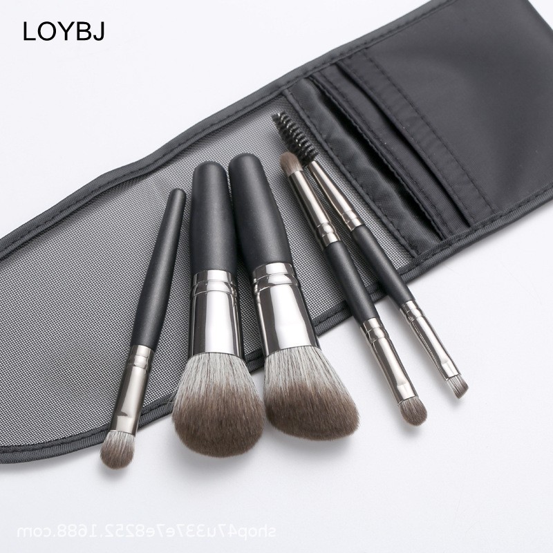 Loebig 5pcs Mini Makeup Brushes Set Powder Foundation Blush Highlighter Contour Eye Shadow Eyebrow Lash Portable Cosmetic Brush