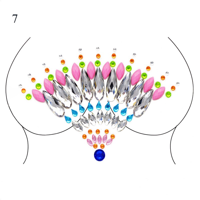 مثير الصدر ثلاثية الأبعاد كريستال الراتنج الحفر الوشم ملصق بار مهرجان الموسيقى حجر الراين لصاقات وشم كرنفال الطرف الصدر الديكور