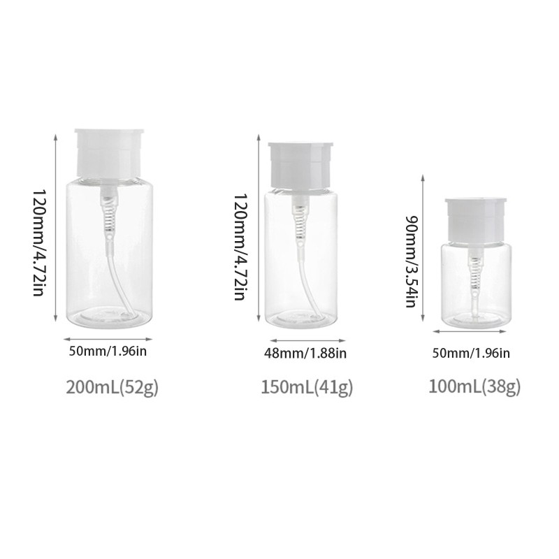 D2TA 100-200ml Push Down Dispenser Pump Nail Polish Remover Empty Bottle Dispensers Liquid Bottles Container For Home Salon Use