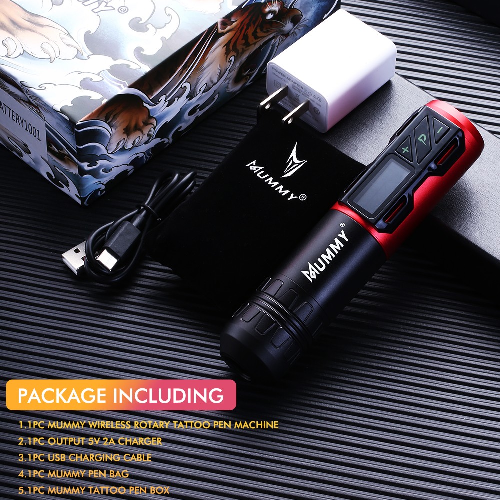 Mummy Wireless Tattoo Machine Pen High Capacity Battery Rotary Motor Tattoo Gun Power Portable 2200mah LED Digital Display